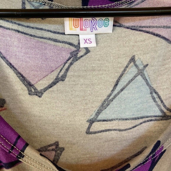 Lularoe Nicole Dress Sz XS Multicolor Retro Triangles Short Quarter Sleeve NWT - Picture 3 of 6